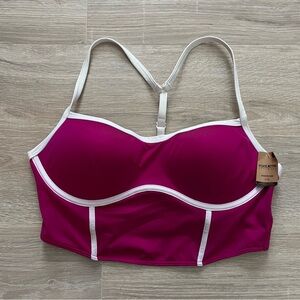 NWT Victoria Secret PINK Sports Bra Medium Fuchsia White Trim Active Ultimate L
